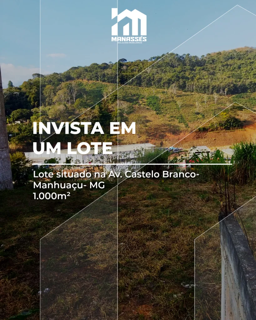 à venda com 1.000 m², terreno 100% plano, localizado na Avenida Castelo Branco, bairro Santana, em Manhuaçu-MG, com vista panorâmica para a BR-262. Ideal para construção residencial ou ponto comercial.
